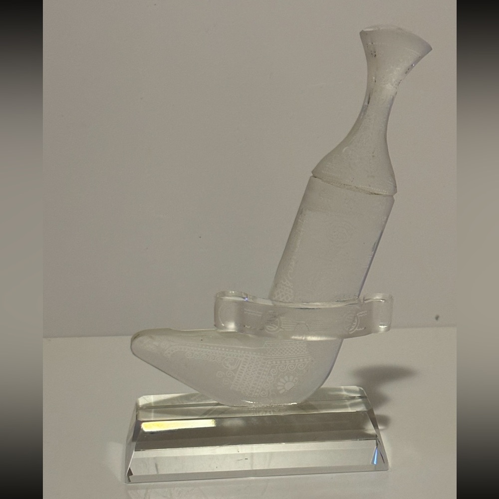Unique Frosted Glass Paperweight on Crystal Pedestal
